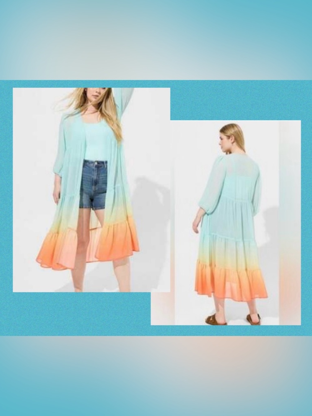 NWT Torrid Chiffon Tiered Maxi Kimono Sherbert Sunset 3X